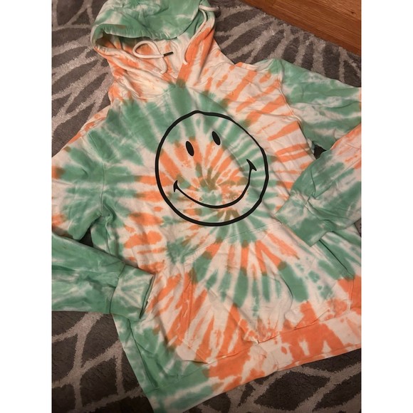 Green and Orange Tie Dye Smiley Life is a Joke Hoodie - Picture 1 of 4